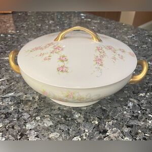 Vintage Victoria Austria Floral Covered Vegetable Dish with Gold Accents 8.5 in